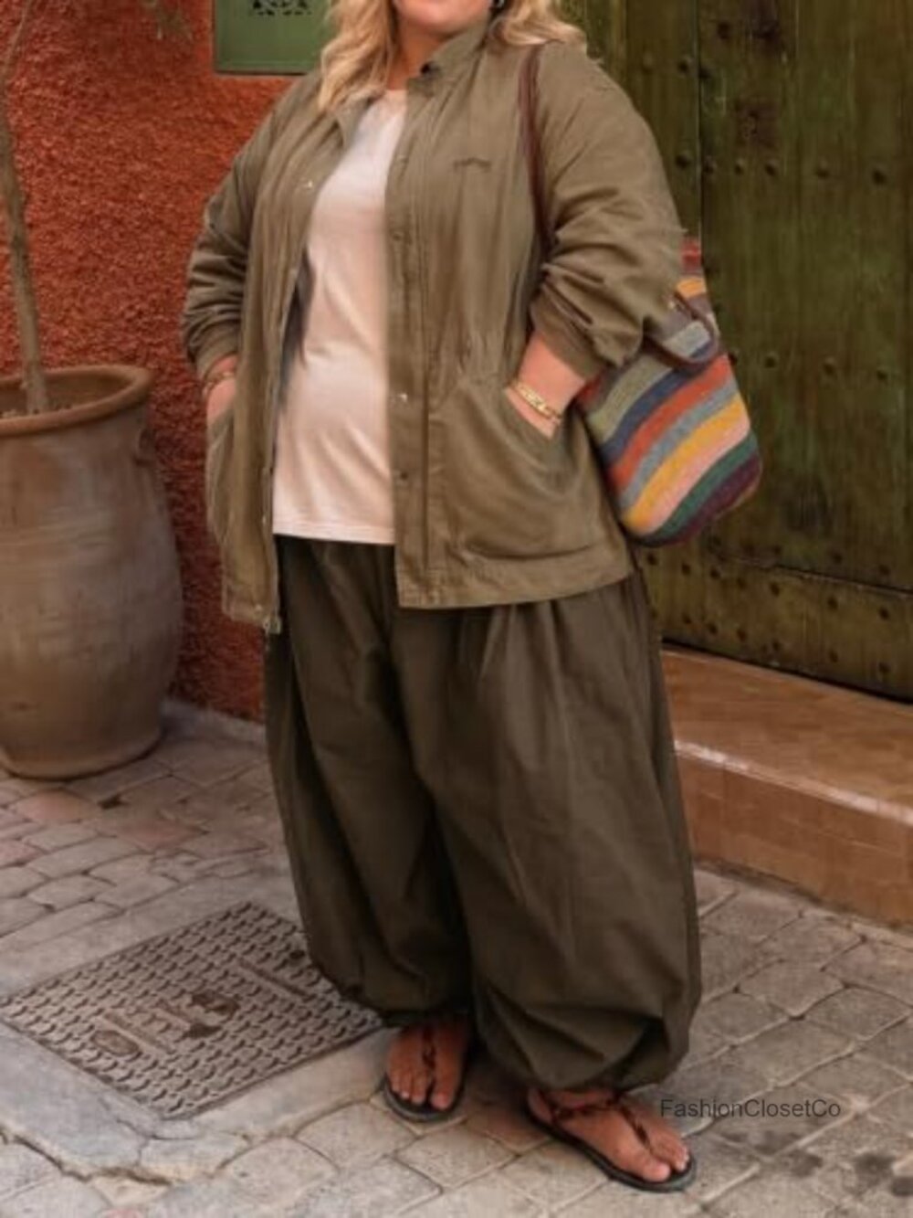 Plus Size Balloon Pants Wide Leg Baggy Lantern Trousers with Pockets - Picture 2 of 5